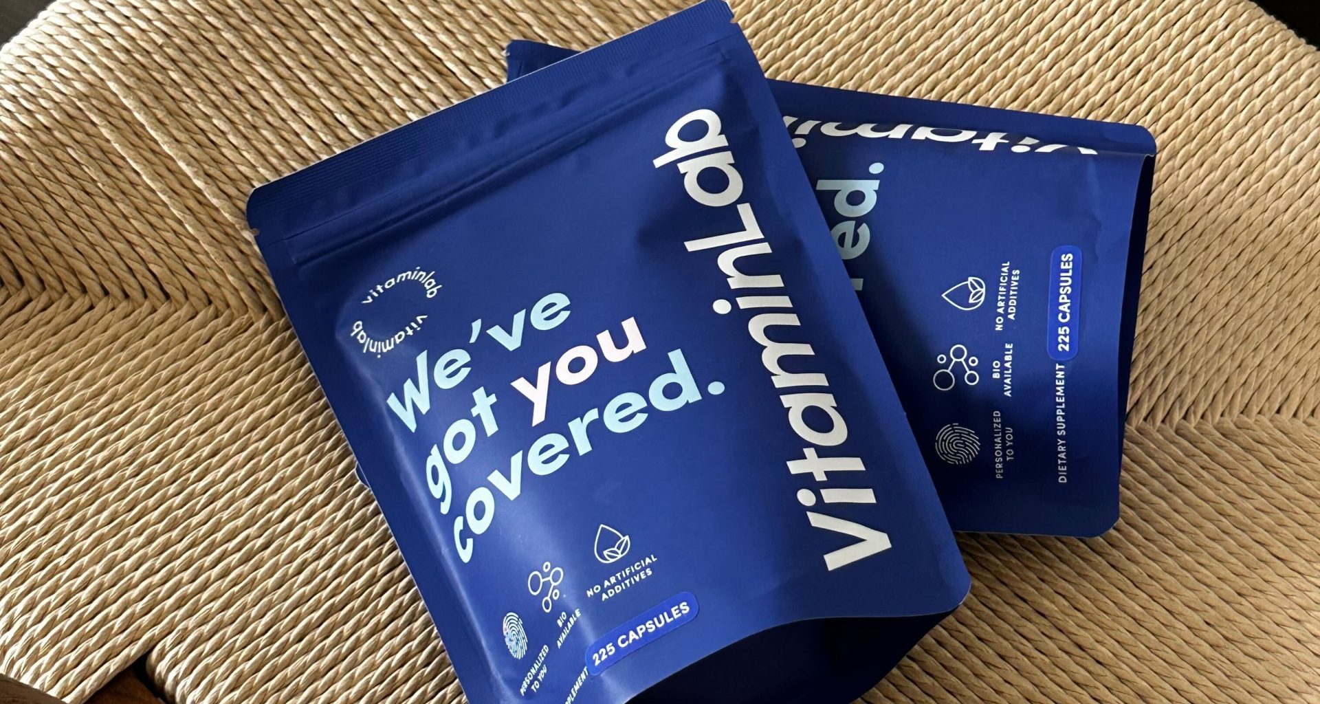 vitaminlab pouches on chair