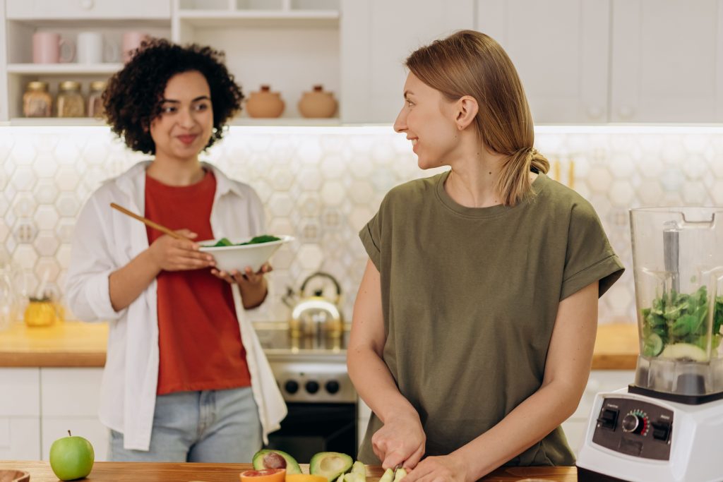 two people enjoying healthy food
